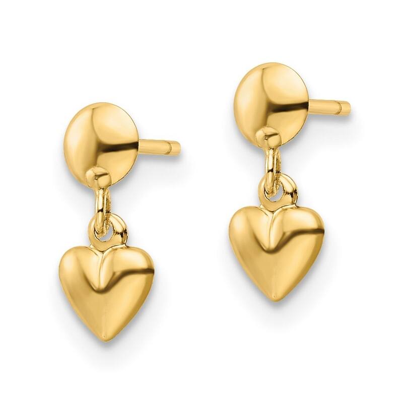 Curata 10k Yellow Gold Polished Love Heart Post Guardian Angel Earrings - 12.25x4.9mm
