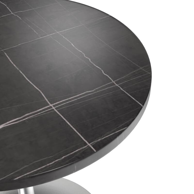 LeisureMod Verve 27" Round Dining Table with Stone TableTop and Brushed Chrome Base for Kitchen & Dining Room