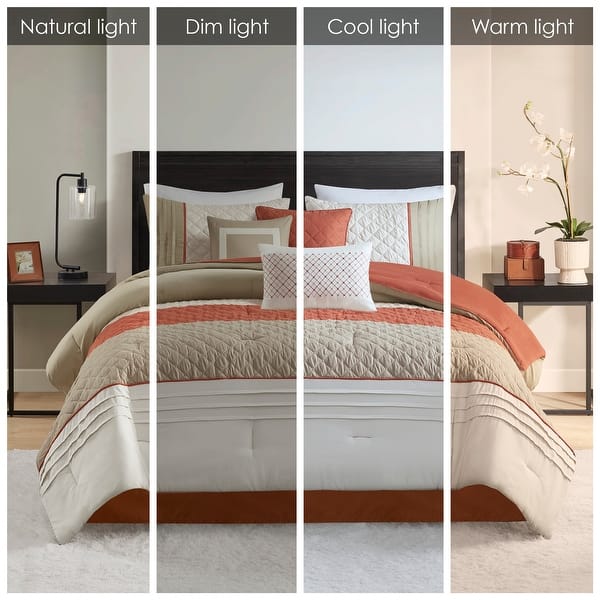 Madison Park Denver 7 Piece Color Block Stripe Comforter Set with Throw Pillows
