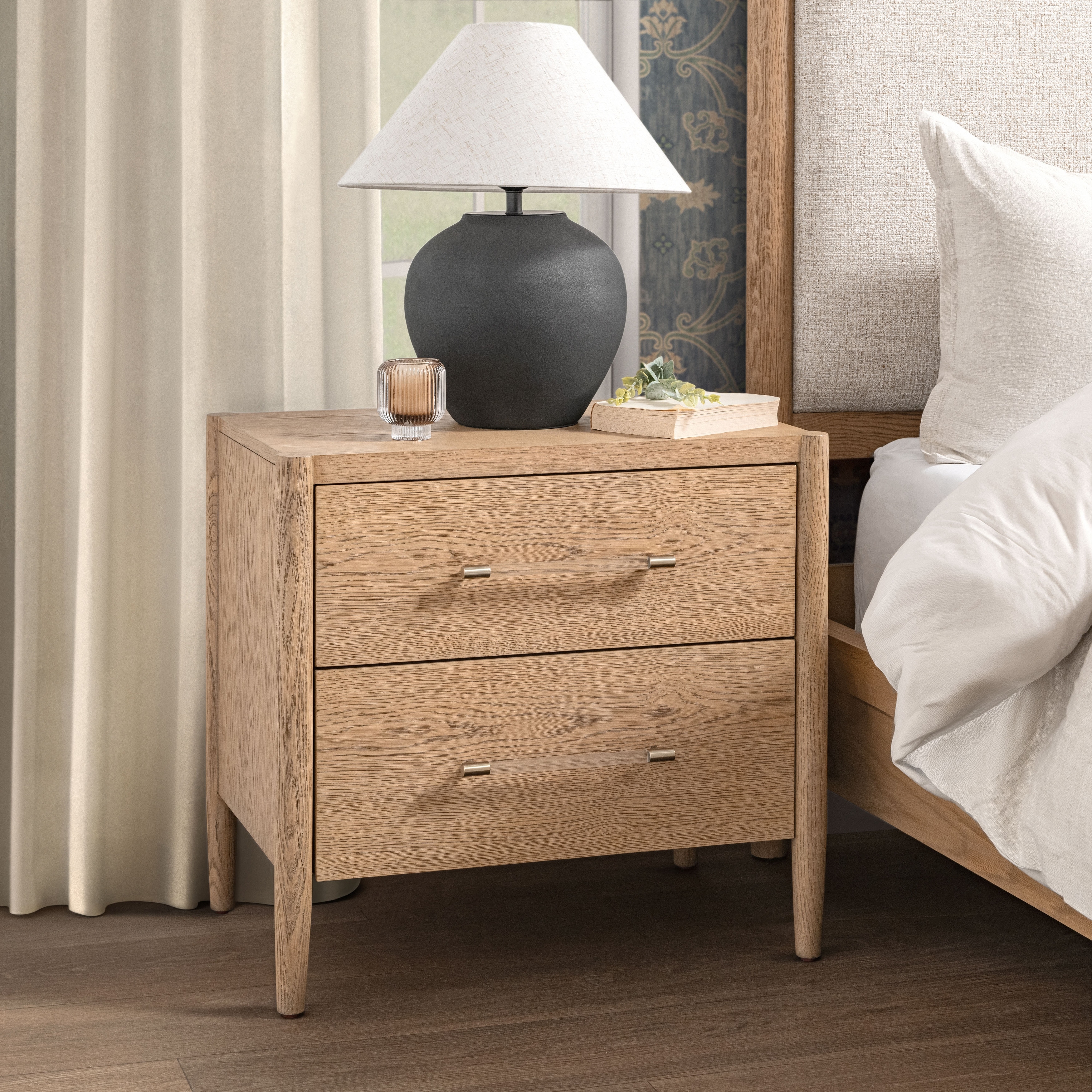 Alisen Oak Wood Nightstand