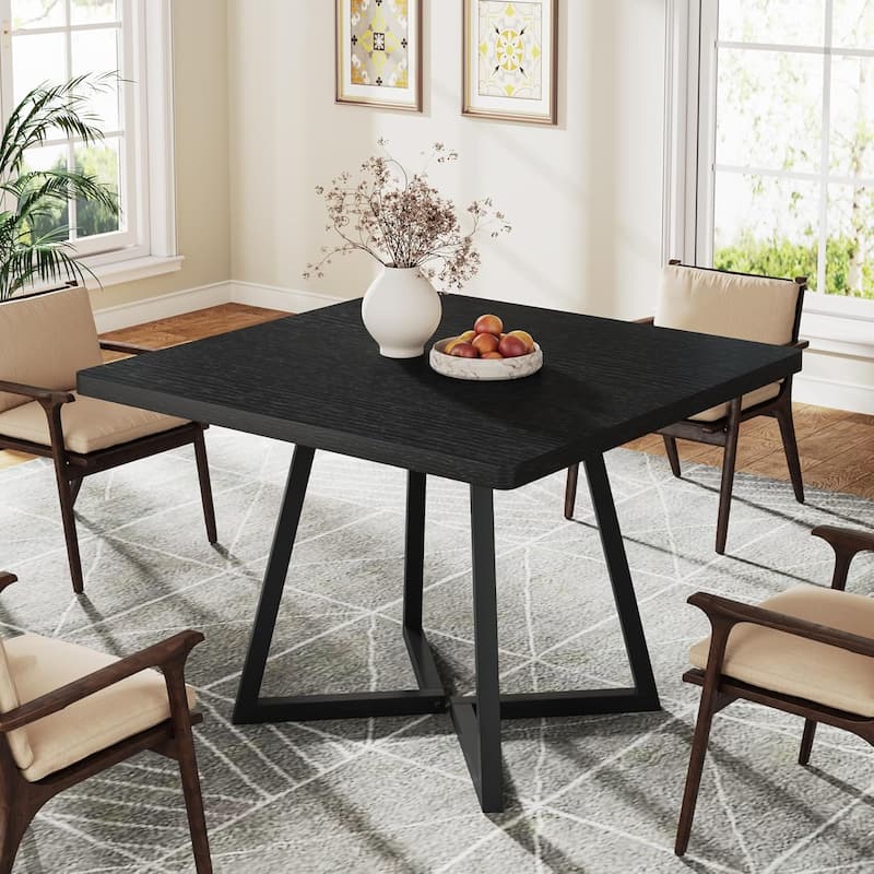 31.5” Square Dining Table for 4 with Metal Base for Dining Room - Square-1 Pc - Black