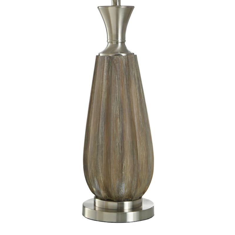 Roanoke Brown Table Lamp - Polyresin with Faux Wood Brush Finish - Cream Shade