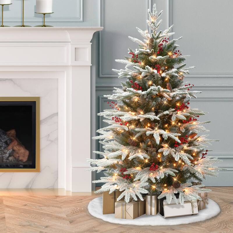 Puleo International 4.5 ft. Pre-lit Flocked Halifax Fir Artificial Christmas Tree