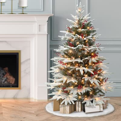 Puleo International 4.5 ft. Pre-lit Flocked Halifax Fir Artificial Christmas Tree