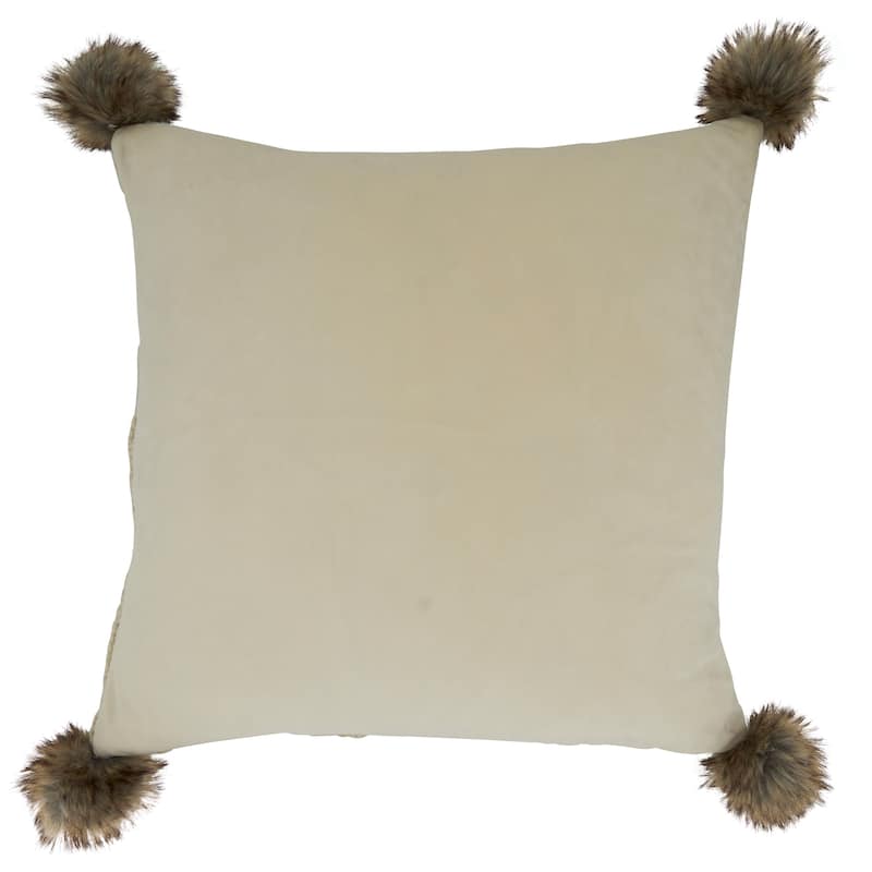 Throw Pillow With Cable Knit Pom Pom Design, 18"x18"