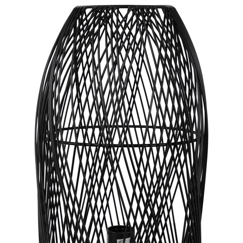 Iron Cage-Style Table Lamp with Wood Base - 15.25" - Black - 15.25
