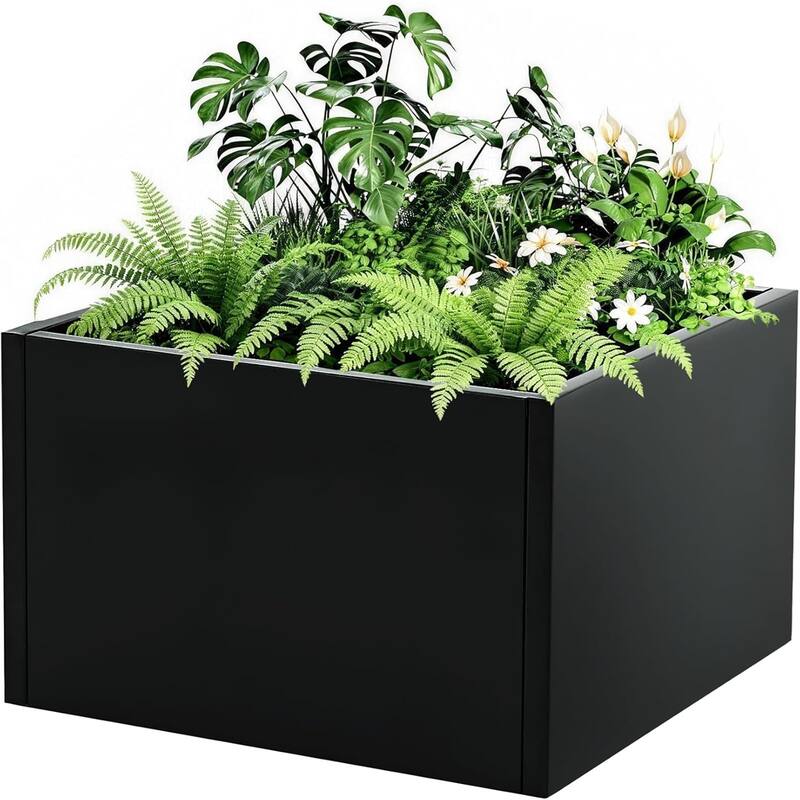 18x18x12 in Snap-Together Metal Raised Garden Bed Modern Black Square Planter with Open Bottom - Without Bottom 46*46*30cm