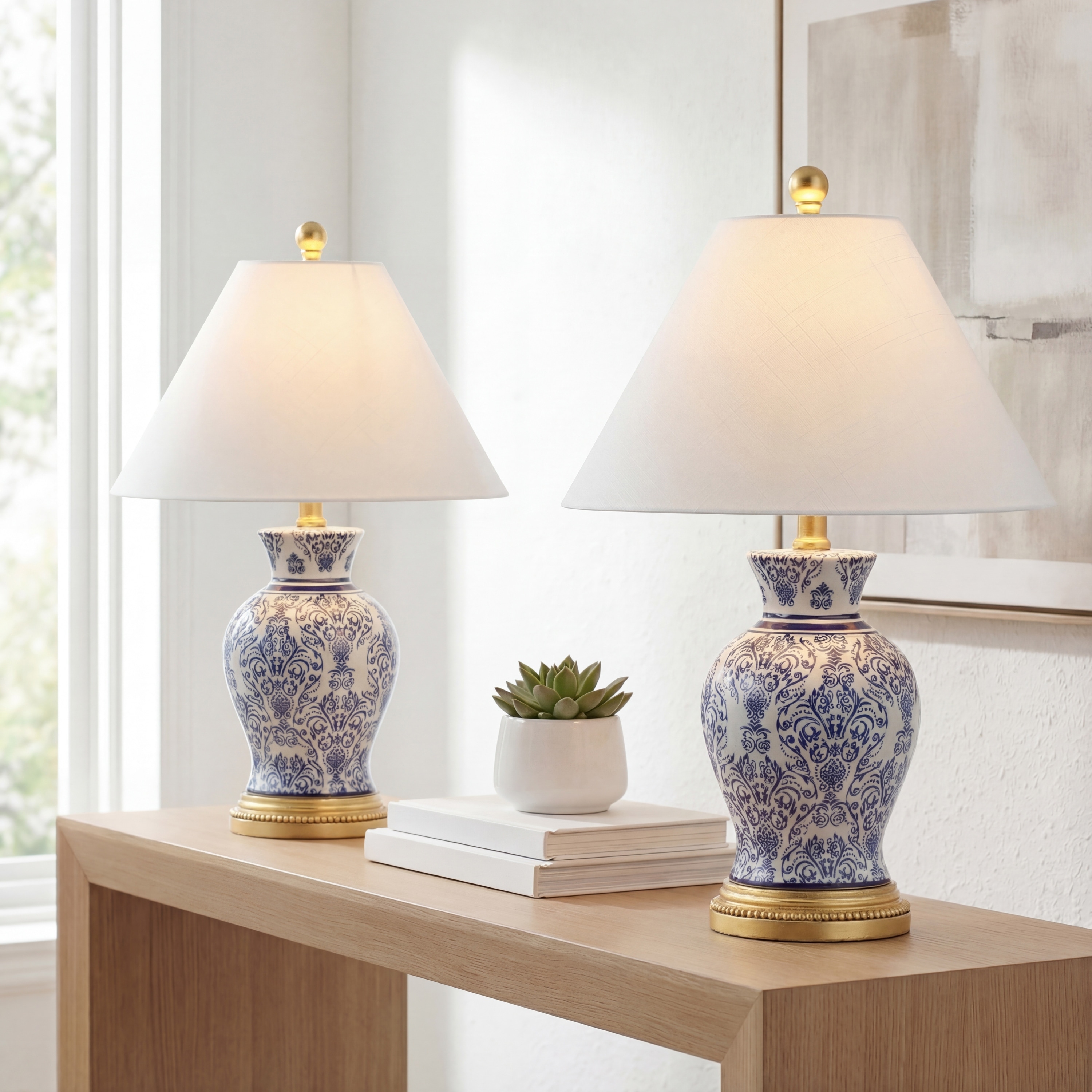 JONATHAN Y Ziggy 21" Ceramic/Iron Classic Modern LED Table Lamp, Blue (Set of 2)