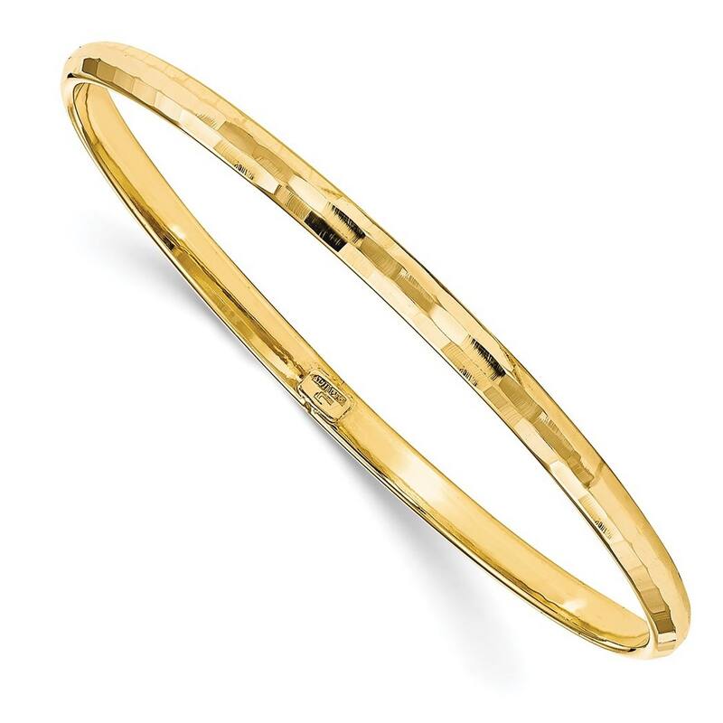 Curata 10k Yellow Gold Italian 8" 4.25mm Textured Slip-on Bangle Bracelet