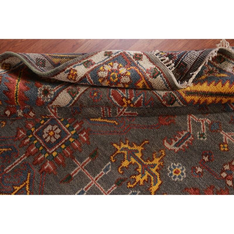 Hand Knotted Oriental 100% Wool Carpet Traditional Geometric Greys & Charcoal Heriz (serapi) Area Rug - 9' 10'' X 7' 11''