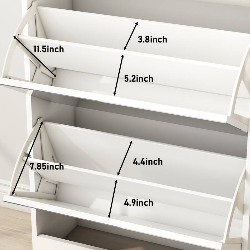 Narrow Shoe Storage Cabinet with Mirror