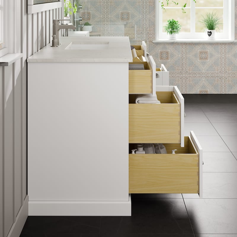 Epic 60"W SS Bath Vanity with Carrara Quartz Top & Undermount Sink