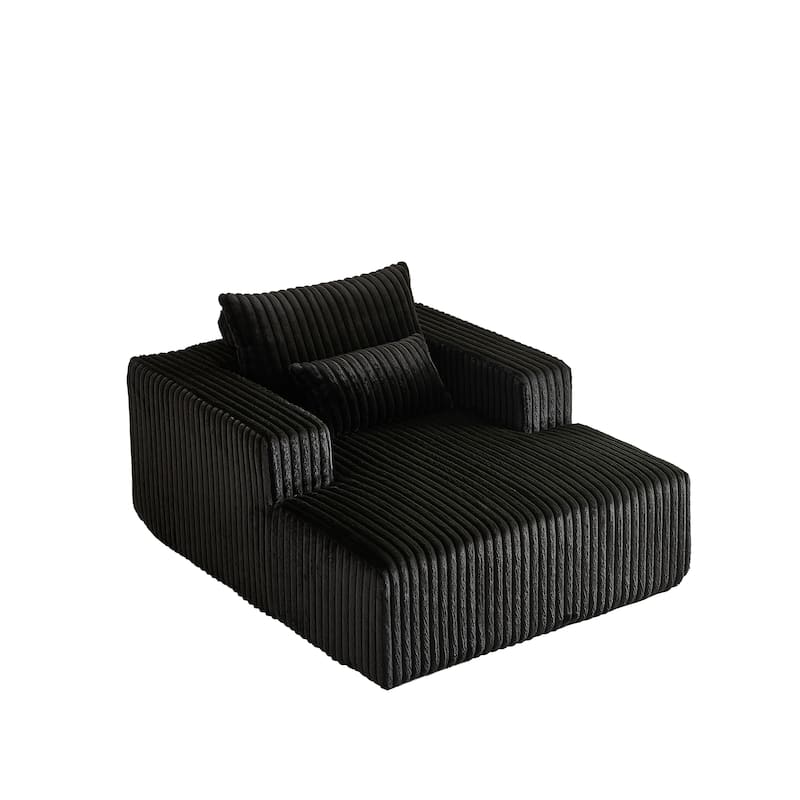 Black Modern 62.5" Corduroy Sponge Sofa Lounge Chair with 2 Pillows for Living Room