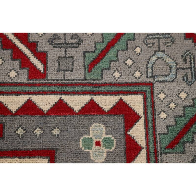Geometric Gray Kazak Oriental Area Rug Handmade Wool Carpet - 6'4" x 10'0"