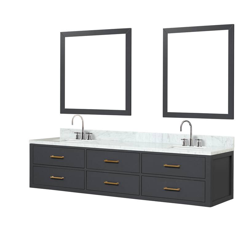 Lexora Castor Double Bath Vanity, Carrara Marble Top, Faucet Set, and Mirrors
