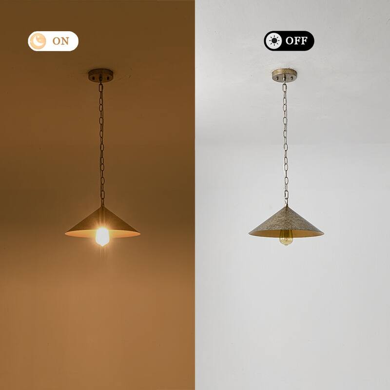 1-Light Distressed Metal Hanging Flared Pendant for Dining, Kitchen - 13.5 in