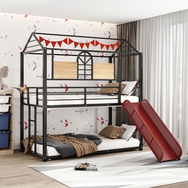 Red metal bunk bed twin sales over full