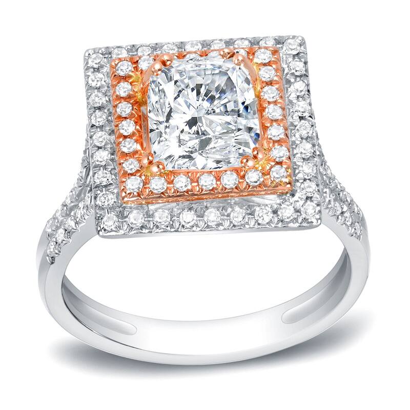 Auriya 14k Two-tone Gold 1 3/4ctw Cushion-cut Halo Diamond Engagement Ring