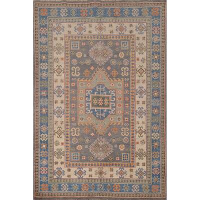 Geometric Kazak Accent Rug Hand-Knotted Wool Carpet - 3'11" x 5'9"