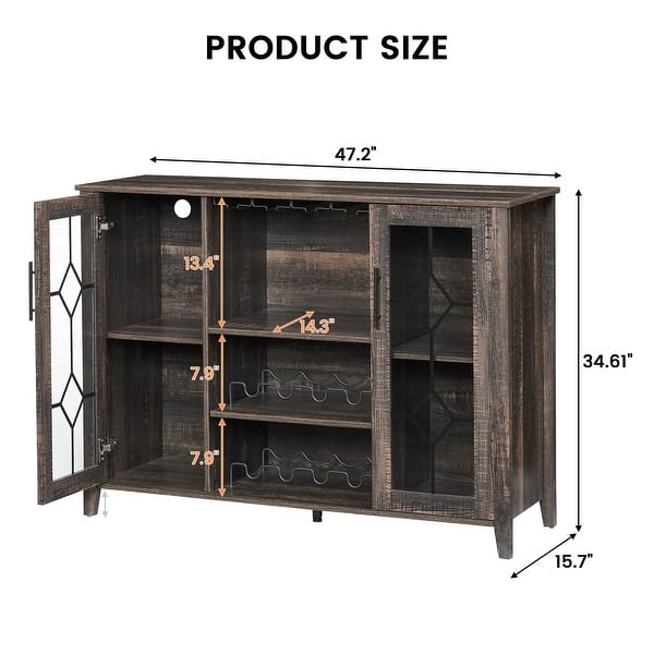 dimension image slide 1 of 4, Wine Bar Cabinet with LED Light - 15.7"D x 47.2"W x 34.61"H