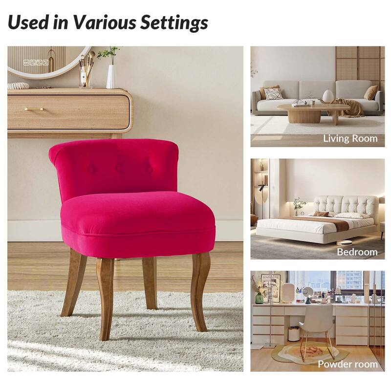 Xacobo Modern Velvet Tufted Vanity Stool with Wood Legs Set of 2 by HULALA HOME