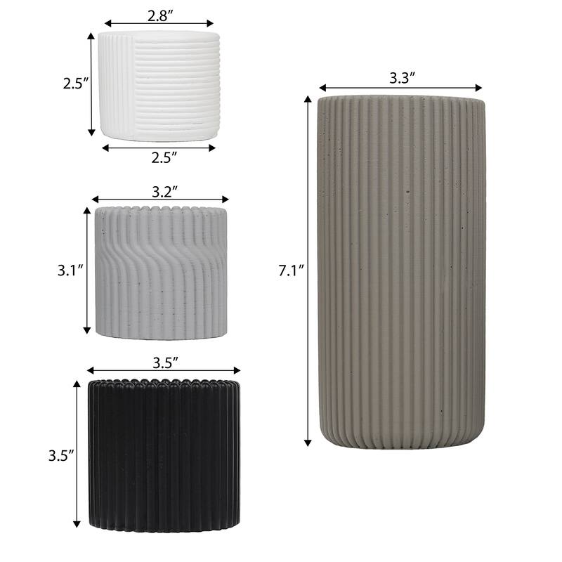 JONATHAN Y Noa Modern Minimalist Handmade Concrete Fluted Cylinder Planter Set (Set of 4)