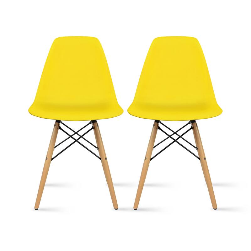Molded Shell Plastic Eiffel Designer Side Chairs Wood Wooden Metal Legs For Kitchen Hotel Office Desk Guest (Set of 2) - Yellow