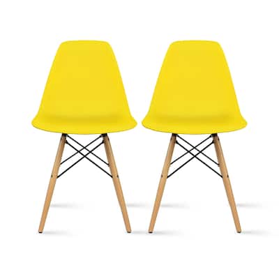 Set of 2 Designer Plastic Eiffel Chairs Solid Wood Legs Retro Dining Molded Shell Hotel Dowel For Kitchen Bedroom Work