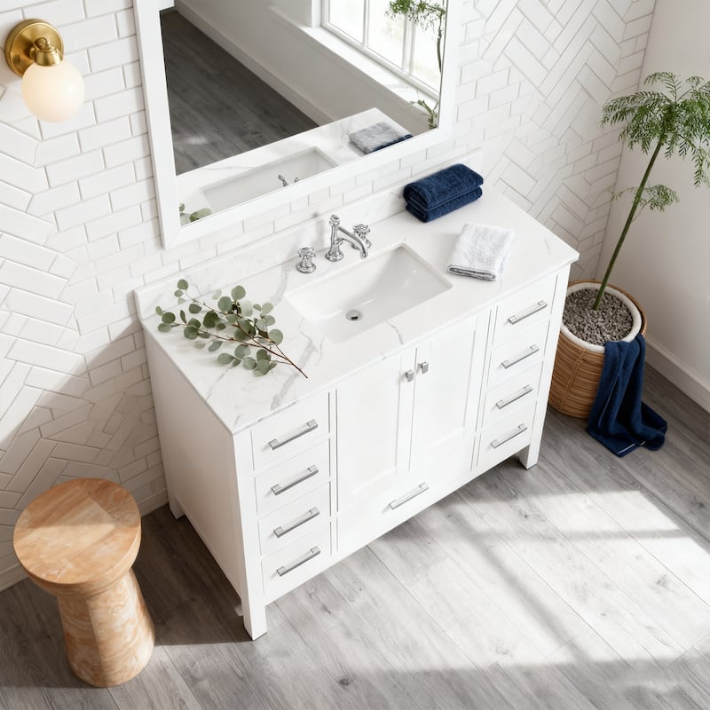 Nephelily 48 inch Transitional White Bathroom Vanity with Top