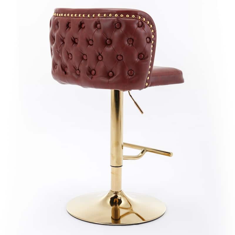 Furniture Set of 2 Swivel PU Leather Bar Stools with Fully Tufted Back, Adjustable Height - Wine Red Burgundy