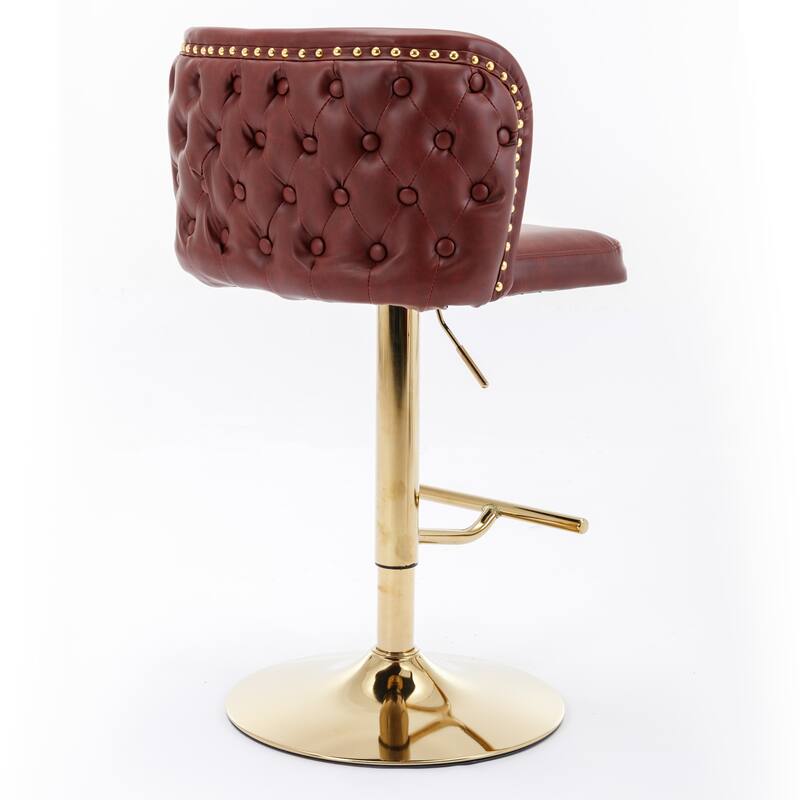 Set of 2 Modern Leather Upholstered Swivel Adjustable Height Tufted Bar Stools with Back