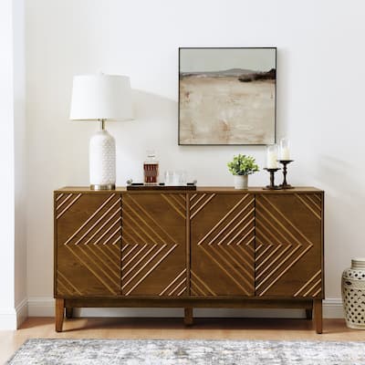60.5" Farmhouse Fluted Sideboard Buffet with Storage & Adjustable Shelves