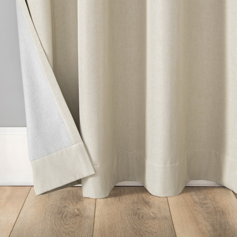 Sun Zero Tyrell Tonal Texture Draft Shield Fleece Insulated Total Blackout Grommet Curtain Panel, Single Panel