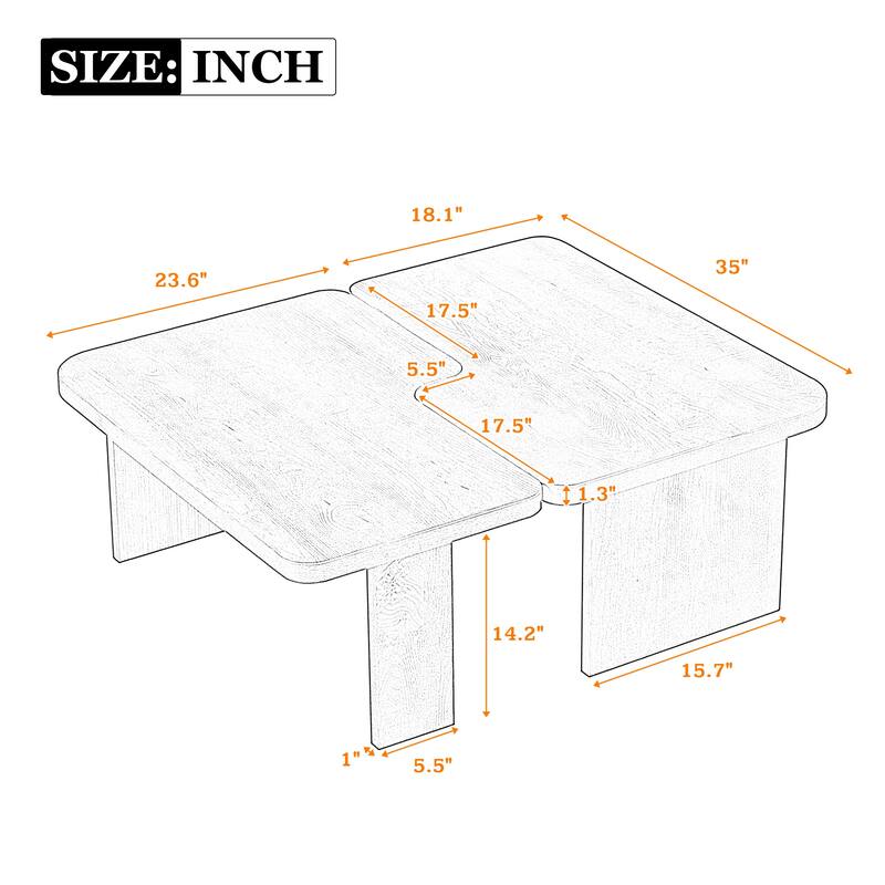 Roomfitters Minimalist Coffee Table Set, Rectangular Center Table with Two-Tone Design