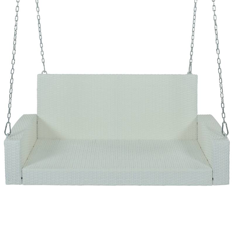 Outdoor Patio 2-Person Wicker Hanging Rattan Porch Swing with Chains, Cushion, and Pillow - 50" x 20" in.