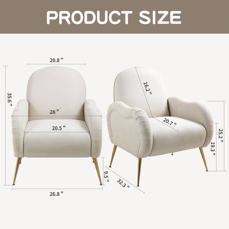 Fabric Armchair, Comfy Upholstered Single Sofa Chair with Metal Gold Legs, Modern Reading Chair for Living Room, Bedroom