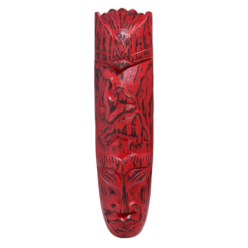 Novica Handmade Ancient Elephant Wood Mask - Red