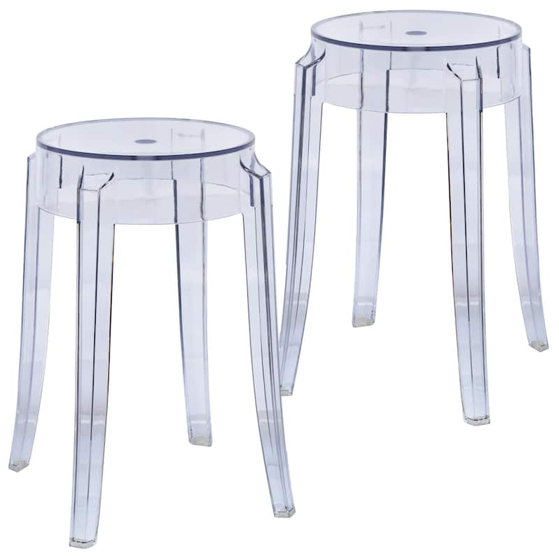 LeisureMod 18" High Backless Acrylic Counter Stool with Round Seat and Foot Rest for Home Dining Room and Kitchen - 18.1" - Set of 2