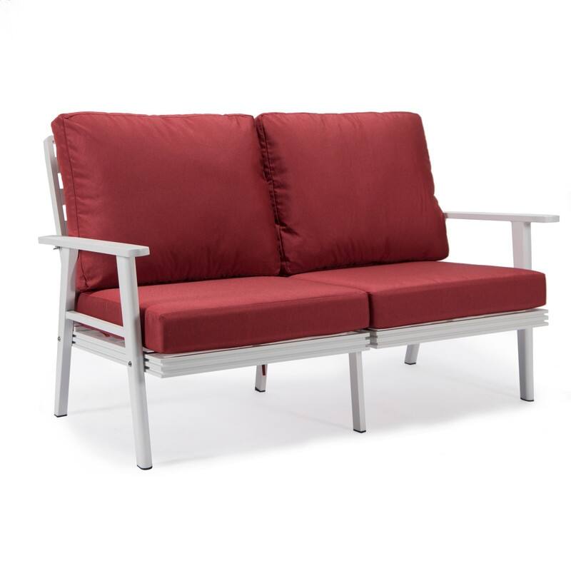 Walbrooke Polyester Upholstered Aluminum Frame Outdoor Loveseat with Powder-Coated Finish and Removable Cushion Covers - 56.69 - Red