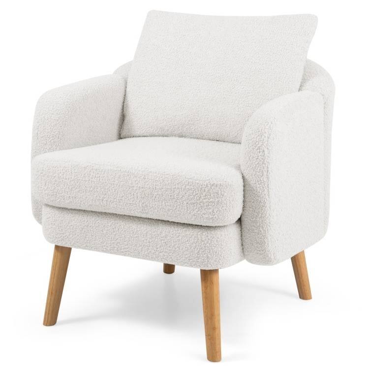 Sherpa Accent Chair with Pillow and Rubber Wood Legs - 28.5" x 27.5" x 27.5" - White