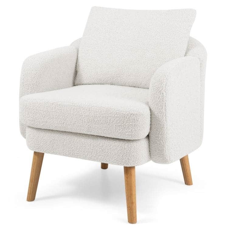Sherpa Accent Chair with Pillow and Rubber Wood Legs - 28.5" x 27.5" x 27.5"