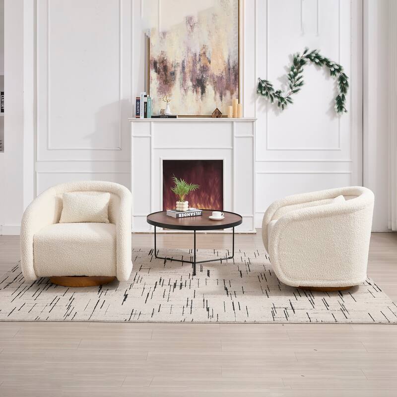 360-degree Swivel Barrel Chair with Teddy Upholstery