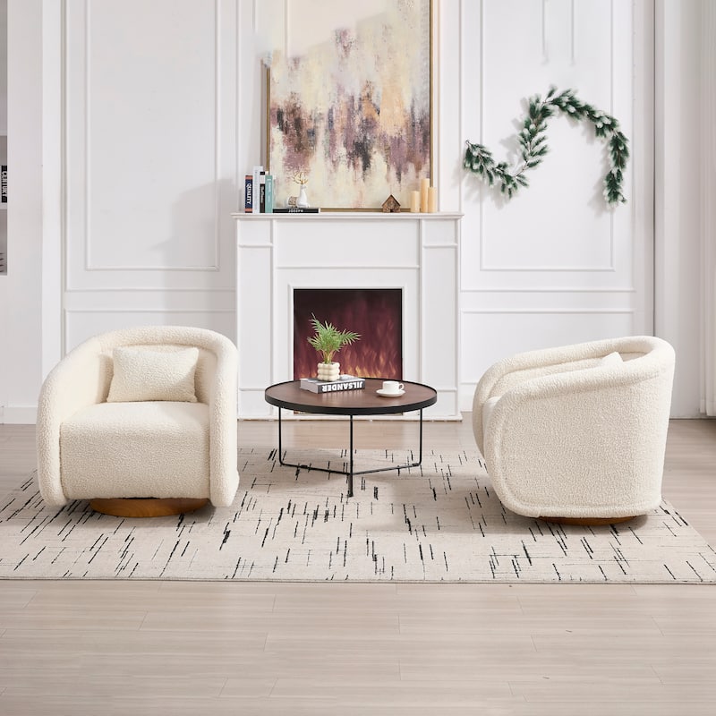 Swivel Accent Chair, 360-degree Swivel Barrel Chair with Teddy Upholstery, Comfy Pumpkin-Shaped Swivel Chair