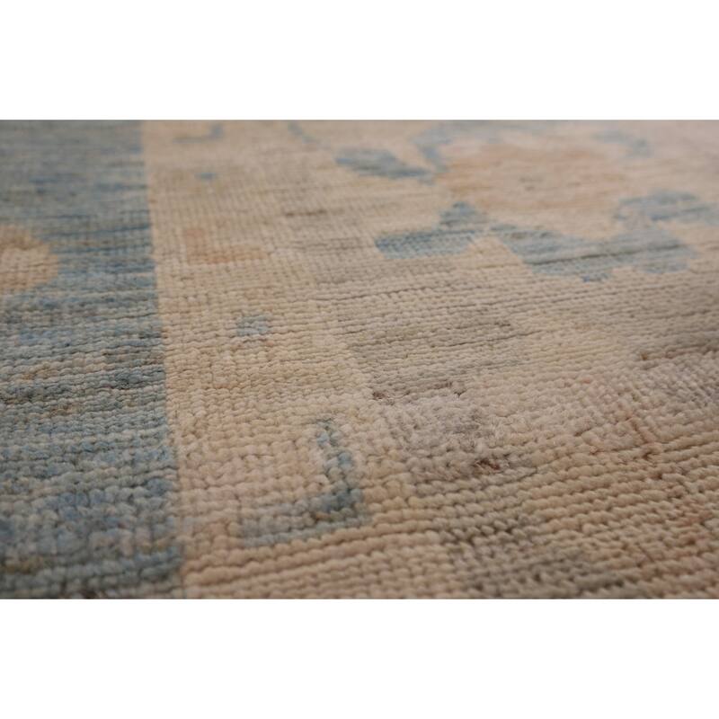 Blue Floral Oushak Vegetable Dye Area Rug Handmade Wool Carpet - 8'5" x 10'0"