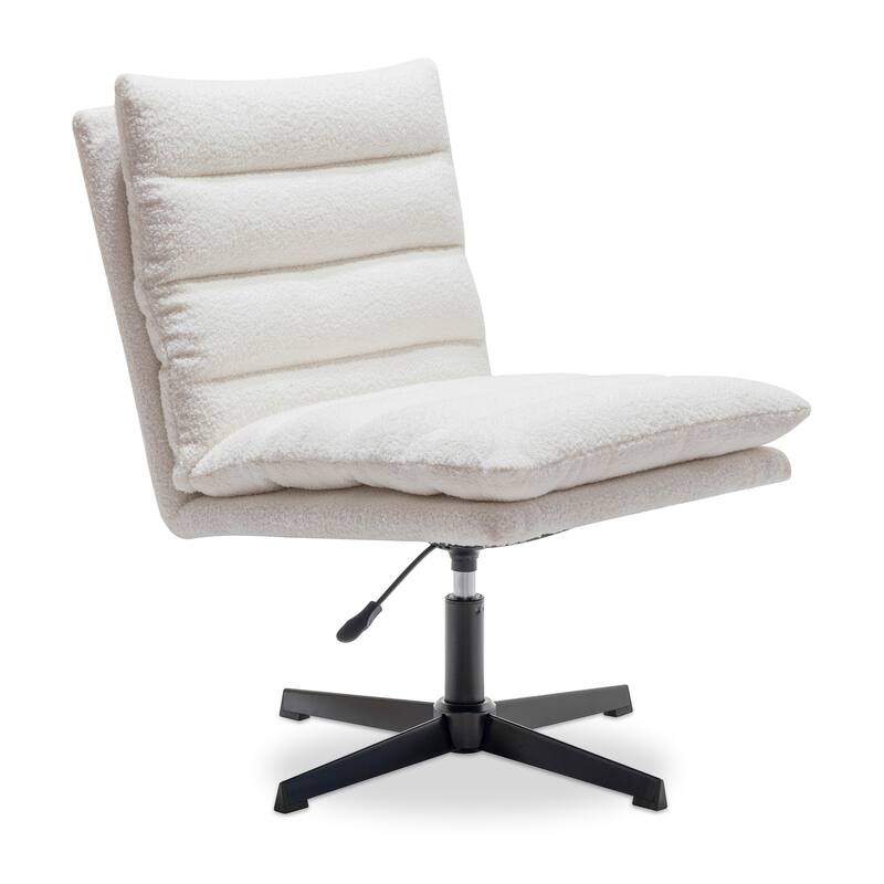 Modern Teddy Fabric Lounge Chair, Adjustable Height, 360° Swivel Armless Accent Chair with Sturdy Metal Base - Beige