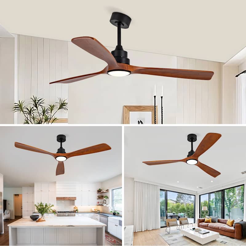60" Ceiling Fan w/ 18W Led Light 3 Solid Wood Blades Remote Control Reversible DC Motor
