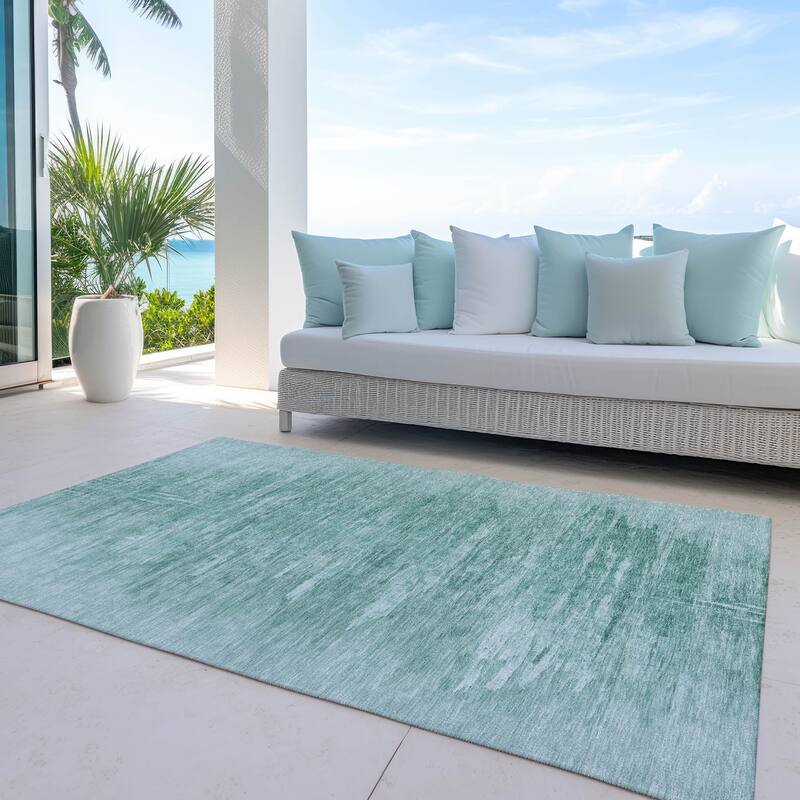 Machine Washable Indoor/ Outdoor Chantille Solid Ombre Rug - Aqua - 10' x 14'