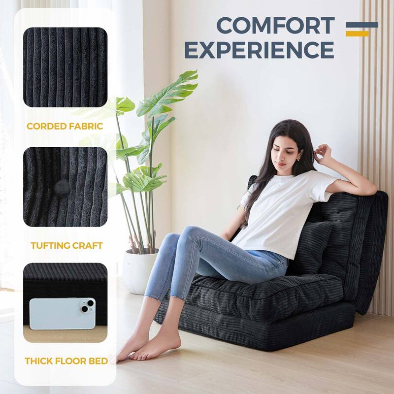 Corduroy Bean Bag Bed Tufted Folding Sofa Bed with Pillows
