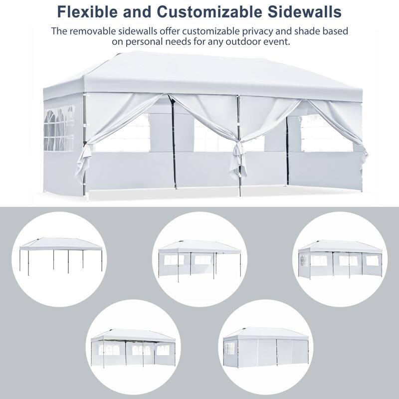 10x20 Pop Up Canopy with Sidewalls - White
