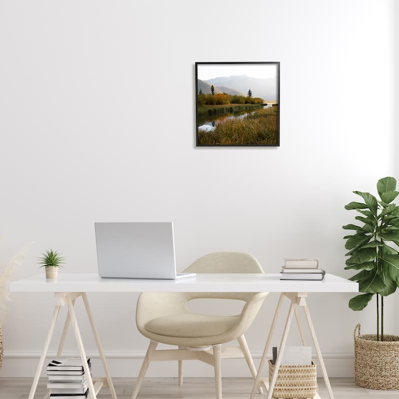 Stupell Soothing Grassy Bog Stream Mountains Landscape Framed Wall Art - Green